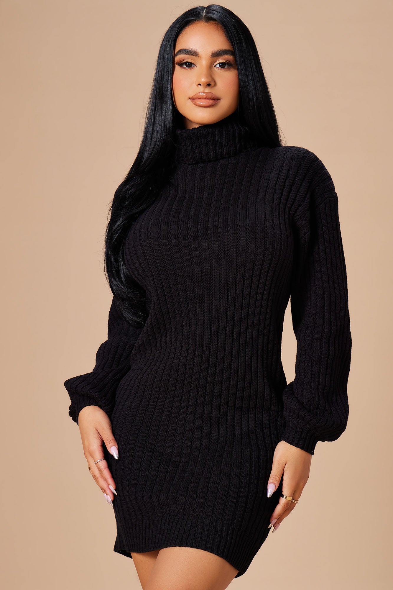 black turtleneck sweater dress